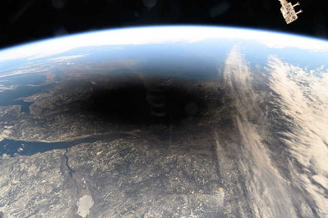 Eclipse shadow from ISS, looking southeastish
