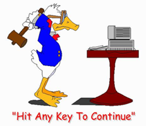 Classic poster of duck with mallet, hit any key