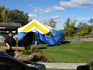 serious wind problems, tents and tarps blowing