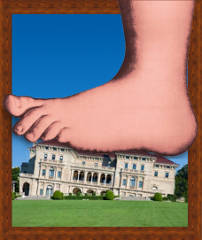 Big Monty Python bare foot squashing the Breakers mansion
